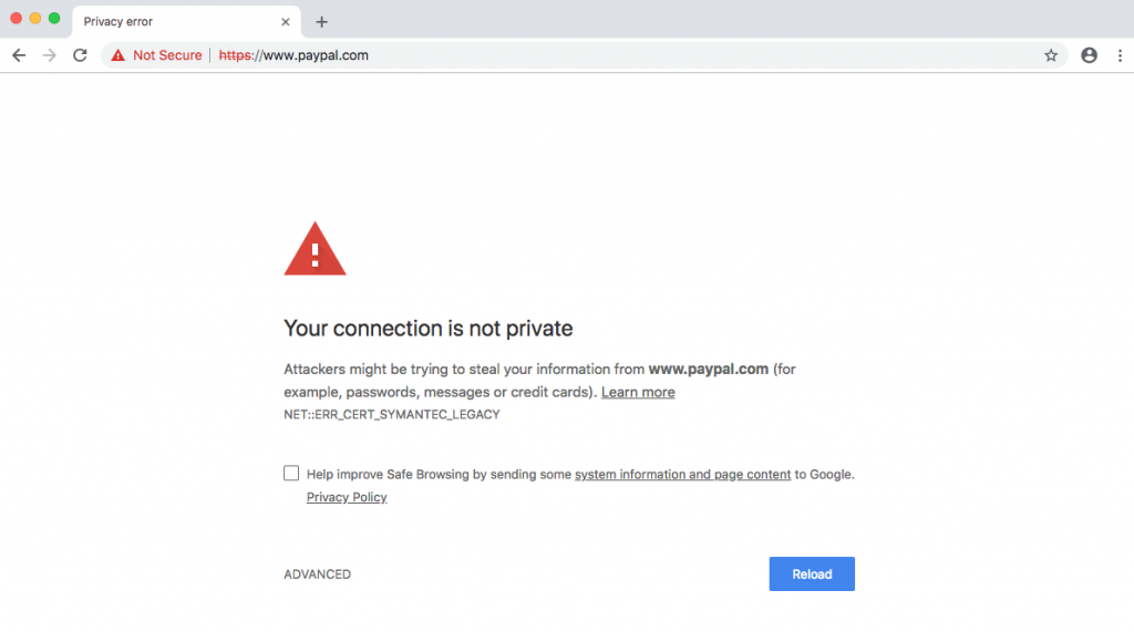 PayPal HTTPs Certificate error in Chrome 70